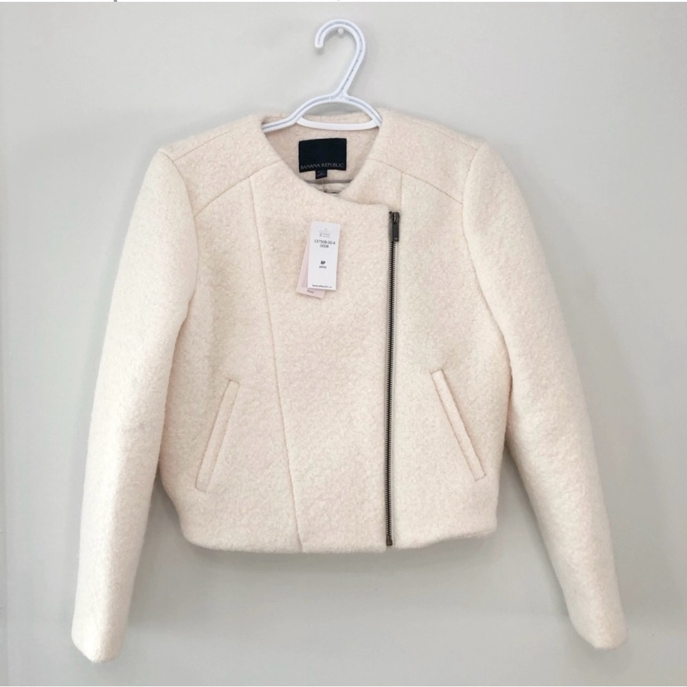 NWT Banana Republic Boucle Textured Asymmetrical Zip Moto Coat